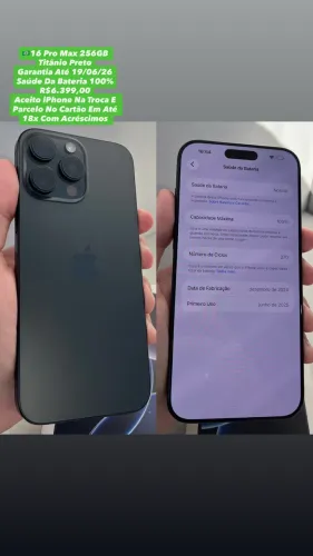 iPhone 16 Pro Max 256GB Titânio Preto ( Garantia Até 19/06/26 ) Usado