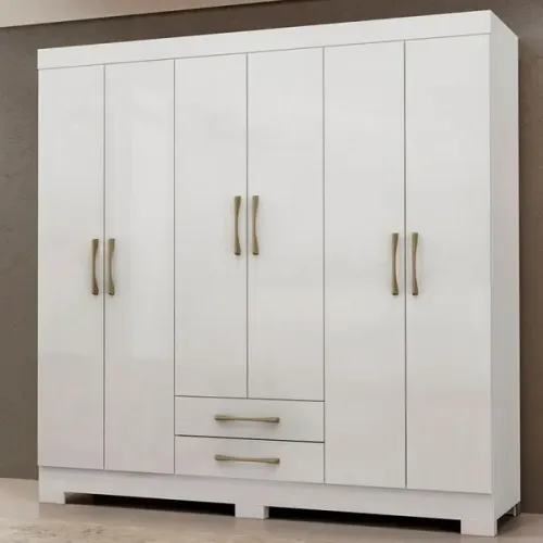 Guarda Roupa Escócia Pérola 6 Portas com 2 Gavetas: Espaço e Elegância para Seu Quarto