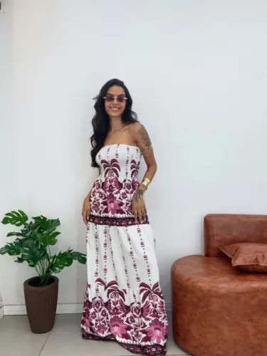 Vestido longo Premium tomara que caia Farm 100% Algodão