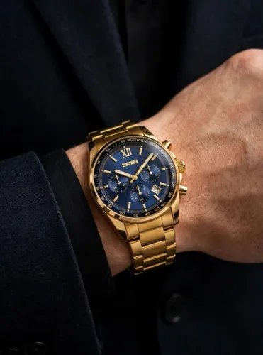 Relógio skmei dourado com azul marinho