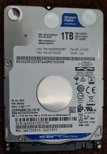 HD 1TB WD Blue SATA 2.5 - PS4 / Notebook WD10SPZX Excelente estado