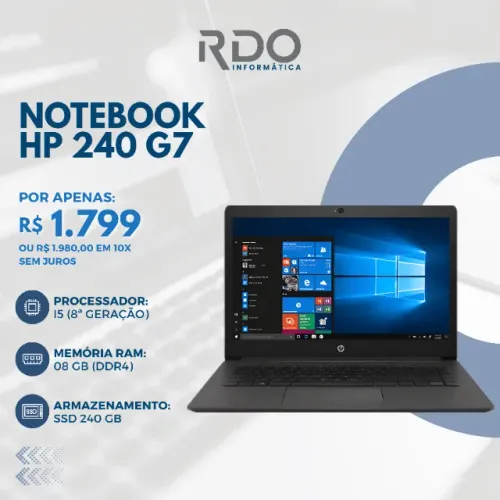 Notebook HP 240 G7 Core i5 8ª Ger 8GB RAM SSD 240GB - Rápido e Conservado