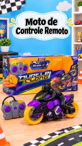 Moto de Controle Remoto 360° - Moto Rápida com Luzes e Som