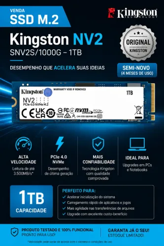 Ssd M.2 Kingston 1tb Original Semi-novo (4meses de uso) - Disco Sólido Interno Kingston