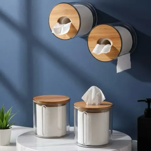 Suporte Porta Papel Higiênico Luxo com Tampa Bambu