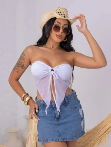 cropped tomara que caia tule fada moda gringa verão
