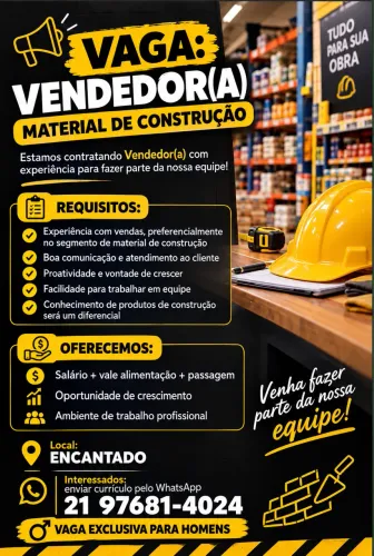 Vaga vendedor / exclusiva para homens