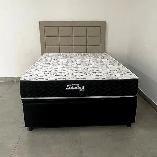 Colchão CASAL PADRÃO Savana + Base Baú Courino Preto - Entrega Grátis Fortaleza