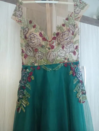 Vestido Patricia Bonaldi Bordado Verde Petróleo<br>Cod: FIT3Patricia Bonaldi pouco usandoT42