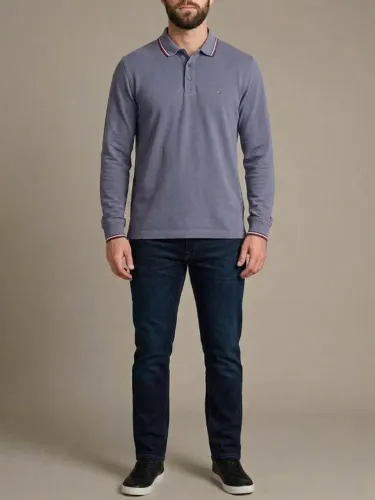 Camisa Polo Tommy Hilfiger Manga Longa - Cinza Azulado - Tam G (Excelente Estado)