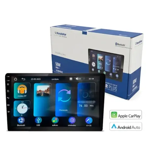 Central Multimidia Mp5 Roadstar 9" 2 Din Carplay Android Auto Sem Fio + Camera de Ré