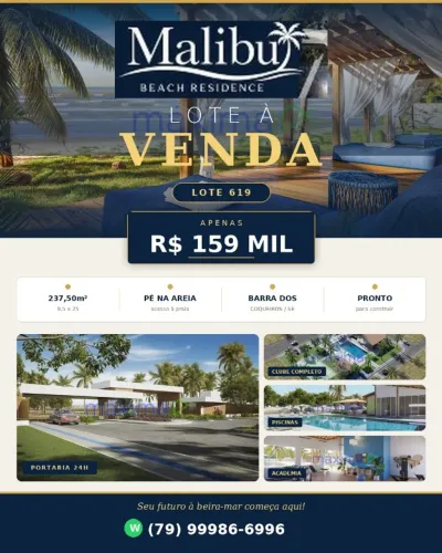 Malibu Beach Residence - Barra dos Coqueiros/SE - Pé na Areia -  Lote 237,50m²