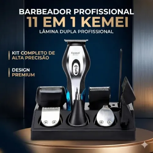 Barbeador 11 em 1 Kemei Lâmina Dupla Profissional KM-5031