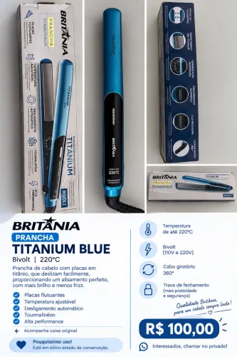 Prancha Britânia Titanium Blue Bivolt, 220°C,