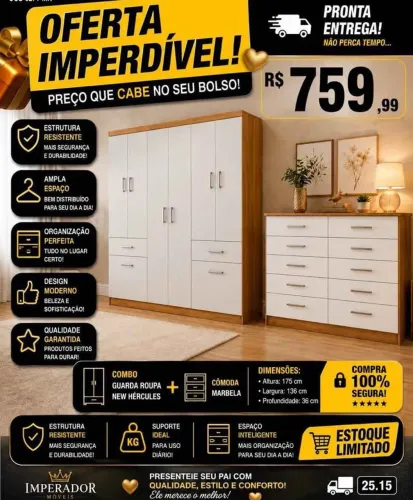 Cômoda +guarda roupa novo direto da fábrica