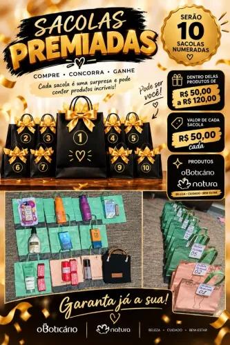 Sacola premiada no valor de 50 reais cada sacola