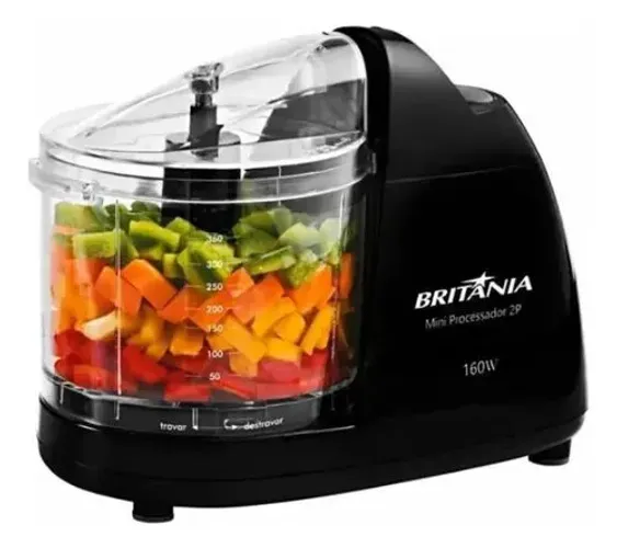 mini processador de alimentos da Britânia, modelo 2P, possui 160W 127V