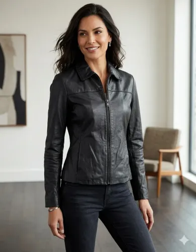 Blazer feminino preto P couro legítimo da Couto Pele