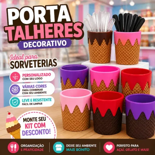 Porta Talheres Candy Para Sorveteria e Açai - Decore com Estilo seu ambiente