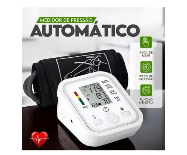 Aparelho de pressão digital de braço com detector arritmia e memória.