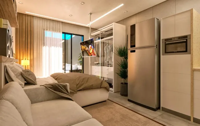 Studio em Liberdade: Apartamento de 1 quarto, 1 banheiro e 28m² - Em construção, entrega e
