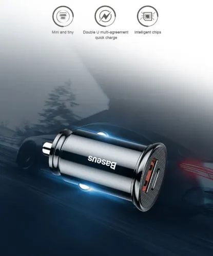 Carregador Celular Veicular 30w Turbo Baseus Tipo C + Usb