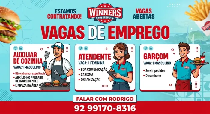 Vagas - Atendimento e Cozinha - Inicio Imediato