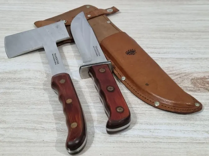 Kit Camping Tramontina Vintage (Faca, Machadinha e Bainha de Couro)