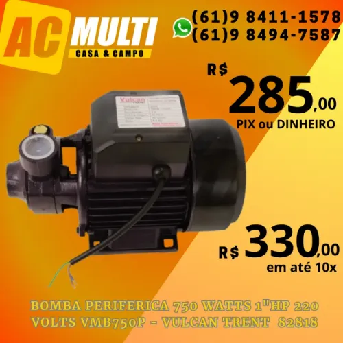 BOMBA PERIFERICA 750 WATTS 1"HP 220 VOLTS VMB750P - VULCAN TRENT  82818
