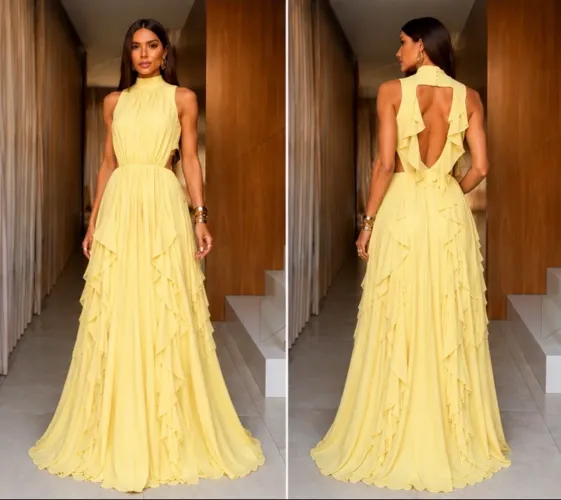 Vestido festa amarelo manteiga
