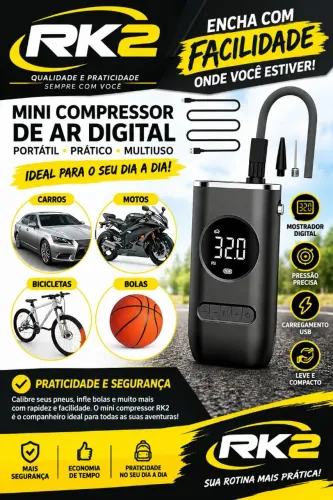 Compressor Bomba Portátil, Pneu Carro, Moto e Outros.