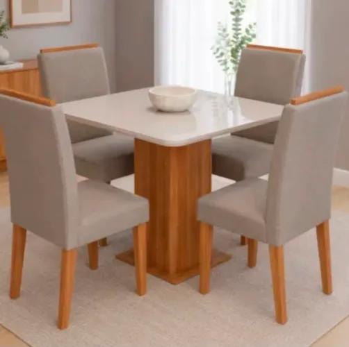 Mesa de 4 cadeiras com tampo de vidro na oferta relâmpago