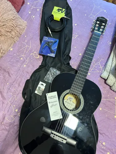 Kit Violão Giannini Elétrico Preto Nylon N14 Kit Completo 