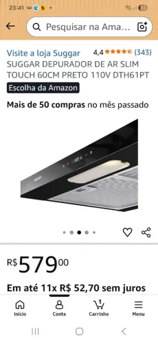 Depurador Suggar Slim Touch 60 cm Preto 220V - R$ 350,00