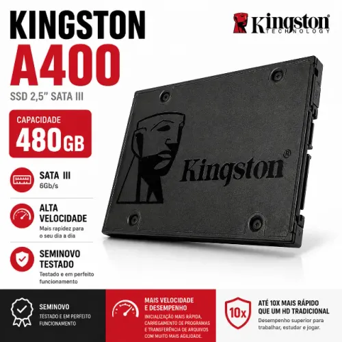 SSD Kingston A400 480GB Original | Alta Velocidade para PC Desktop e Notebook