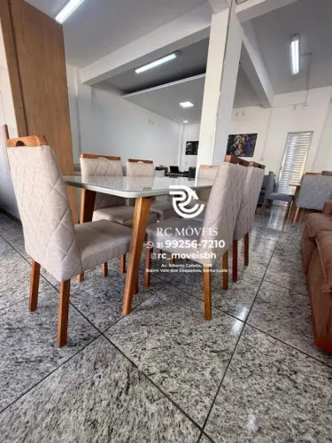 Mesa de jantar 1,70x0,90 Tampo Vidro Laqueado + 6 Cadeiras Madeira maciça