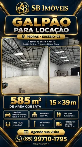 Galpão 585 m² para locação em Eusébio | Próximo à BR-116