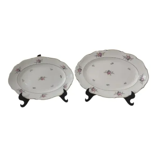 2 Travessas Antigas Porcelana Polonesa Floral Borda Ouro