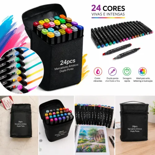 Kit Canetinhas Marcadores Dual Tip com Estojo