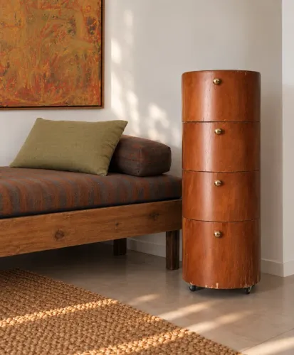 Gaveteiro Cilíndrico Giratório Mid Century