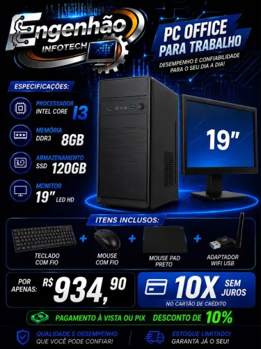 Computador completo i3 ddr3 8gb 120gb SSD monitor teclado e mouse 