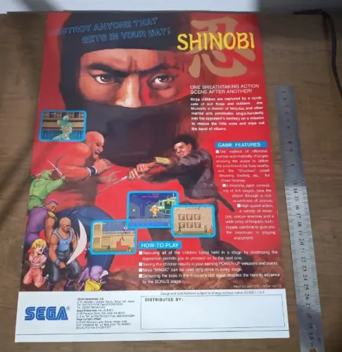 Material de divulgação Shinobi SEGA (arcade 1987)