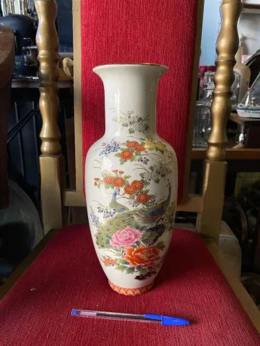 Antigo vaso shibata japonês pintado à mão (ref:311)