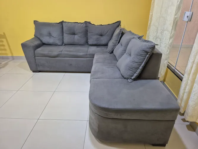 Sofá em L de Canto Cinza - 5 Lugares - Super Conservado