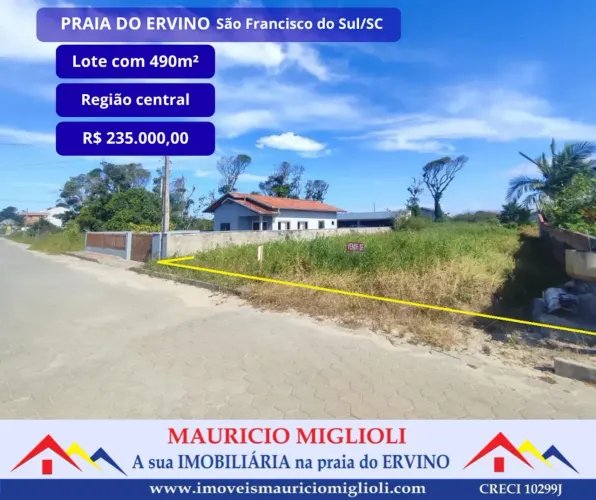 Lote limpo na região central  na Praia do Ervino