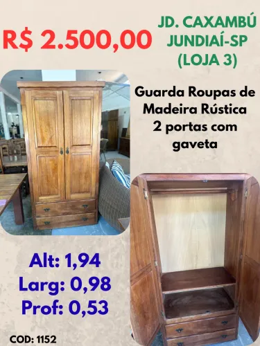 Guarda roupas de Madeira Maciça 2 portas 2 gavetas