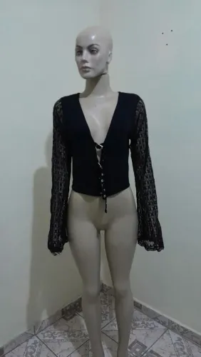 Blusa de manga de renda 