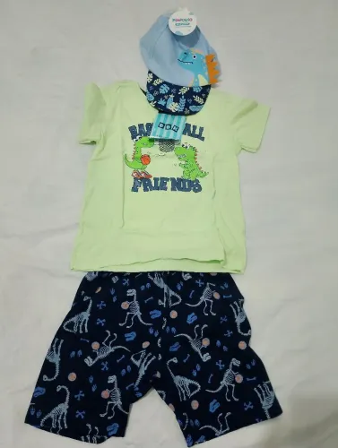 CONJUNTO INFANTIL DINO SHORT CAMISA BONÉ 