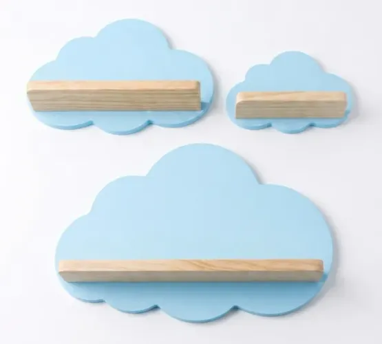 Kit com 3 Prateleira quarto infantil  - Tipo Nuvem - MDF e Pinus