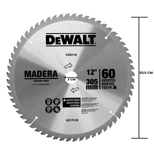 Disco Lâmina de Serra Esquadria para Madeira 12 Polegadas 305mm x 30mm 60 Dentes Dewalt DW